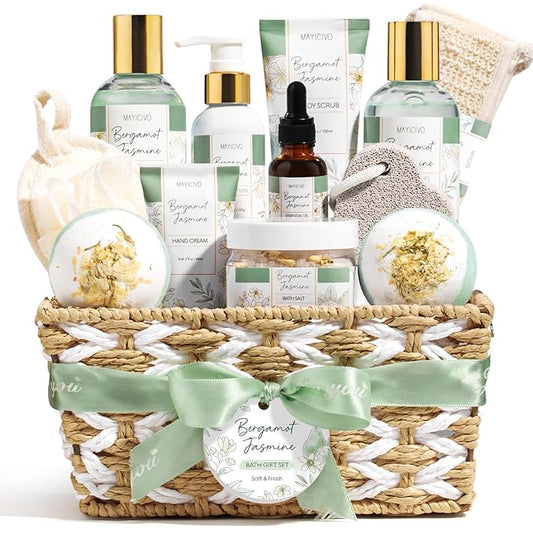 Birthday Gifts for Women, Bergamot Jasmine Relaxing Spa Gift Baskets for Women Self Care Package Bath Gift Set, Home Bath and Body Kit Pampering Valentines Day Gifts for Her Womens Mom Friends Sister