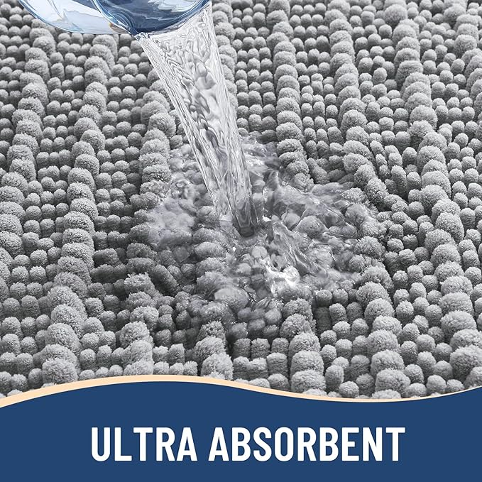 Arotive Luxury Chenille Bathroom Rug Mat, Extra Soft Thick Absorbent Shaggy Bath Rugs, Non-Slip Machine Wash Dry, Plush Bath Mats for Bathroom, Shower and Tub, 47x20, Light Grey