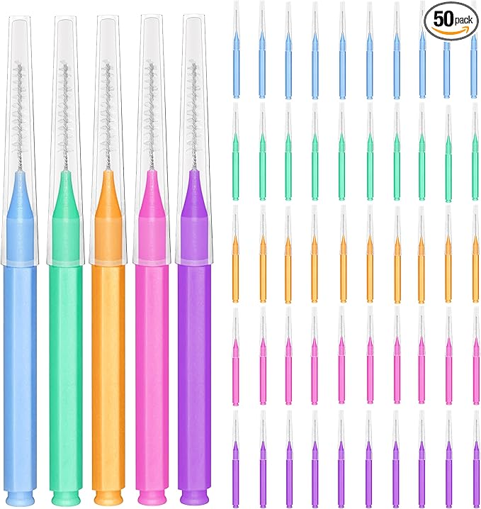 EasyHonor Braces Brush for Cleaner Interdental Brush Toothpick Dental Tooth Flossing Head Oral Dental Hygiene Flosser Toothpick Cleaners Tooth Cleaning Tool (5Colors,50pcs)