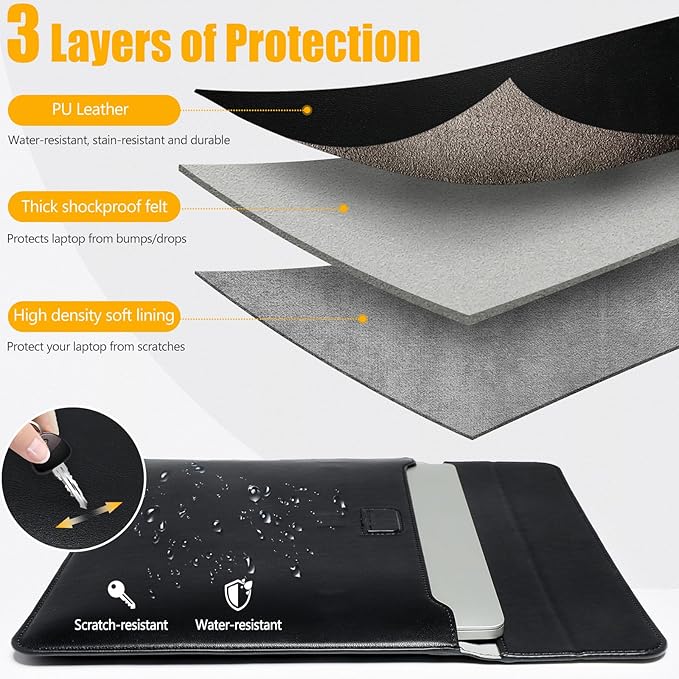 HYZUO 13 Inch Laptop Sleeve Case with Stand for 2025-2018 MacBook Air 13 M4 M3 M2 M1, 2025-2016 MacBook Pro 13 M2 M1, 13" iPad Pro/Air, Surface Pro 11/10/9, XPS 13, with Pouch, Black