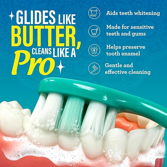 GuruNanda Butter On Gums Toothbrush, ADA Accepted, with 8000+ Ultra Soft Softex Bristles for Sensitive & Receding Gums, Perfect for Whiter Teeth, 6 Ct (Pack of 4)