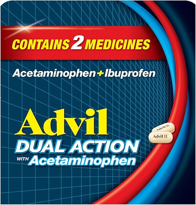 Advil Dual Action Coated Caplets with Acetaminophen, 250 Mg Ibuprofen and 500 Mg Acetaminophen per Dose (2 Dose Equivalent) for 8 Hour Pain Relief - 216 Count