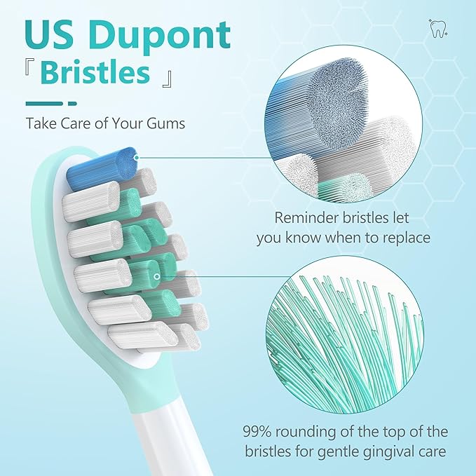 Replacement Toothbrush Heads for Philips Sonicare Electric Toothbrush, 2-in-1 Tongue Cleaner, 8 Pack, Mint Green,Suitable for Philips Sonicare Heads, C2, C1, C3, W1, W2, W3, G1, G2, G3