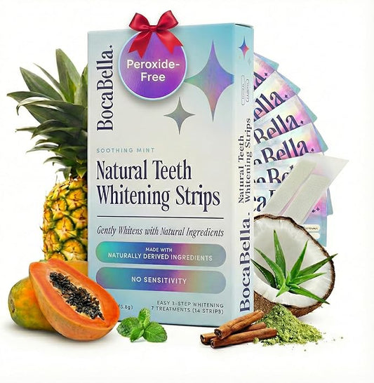 Natural Teeth Whitening Strips – Peroxide-Free, Enamel-Safe & Sensitivity-Free | 7 Treatments | Papaya & Pineapple Enzymes + Coconut Oil | Gentle Daily Stain Removal for a Brighter, Whiter Smile