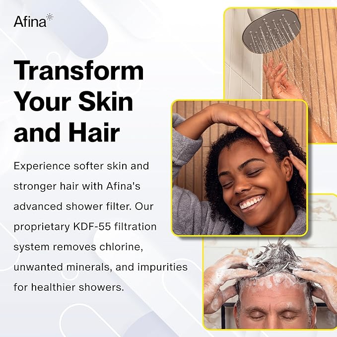 Afina Filtered Shower Head, Shower Filter for Hard Water | Improves Skin & Hair by Removing Chlorine & Toxic Chemicals from Hard Water | High Pressure Shower Filter Head Water Filter (Matte Black)