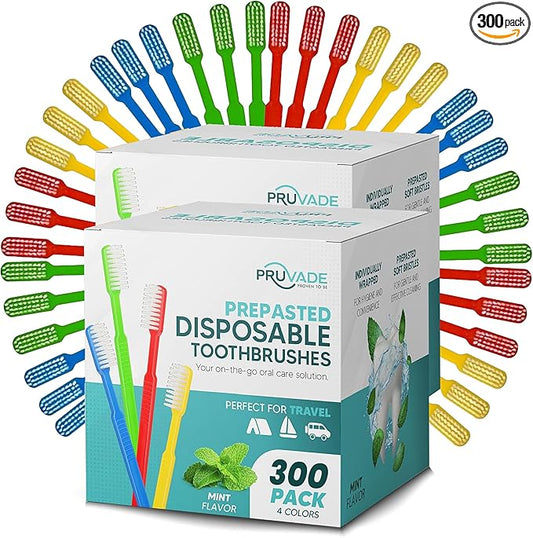 300 Pack Disposable Toothbrushes with Toothpaste, Built in | Prepasted Toothbrushes Individually Wrapped | Single Use Waterless Tooth Brush Soft Bristles for School, Hotel, Camping, Travel