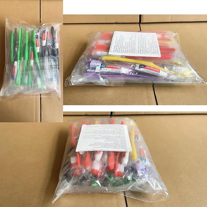 50pcs Disposable Toothbrushes with Toothpaste,Single Use Toothbrush with Toothpaste Individually Wrapped Disposable Travel Toothbrushes Kit Bulk for Homeless,Hotel,Guests(5 Colors)