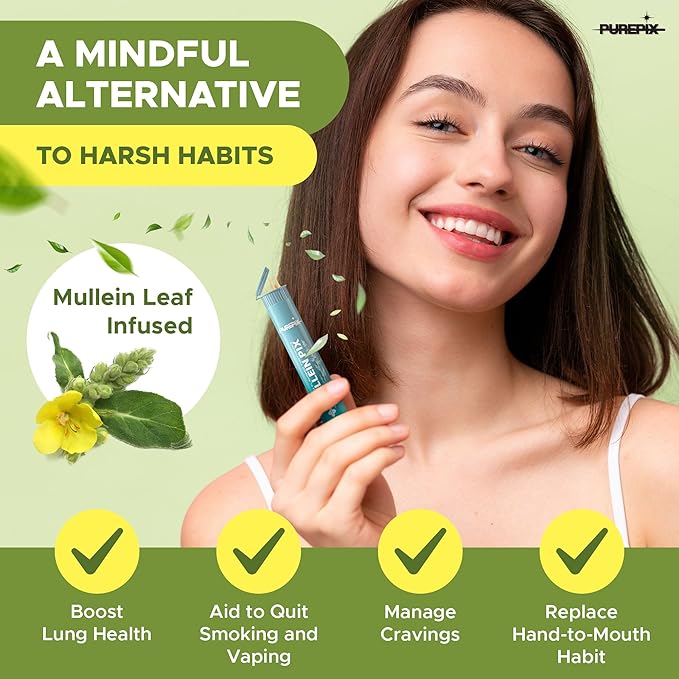 Mullein Pix, Extra Thick Flavored Toothpicks Infused with Mullein Leaf, Natural Quit Smoking Alternative, Lung Cleanse Support, Nicotine Free, Kosher Vegan, Made in The USA (Spiced Cherry 3 Pack)