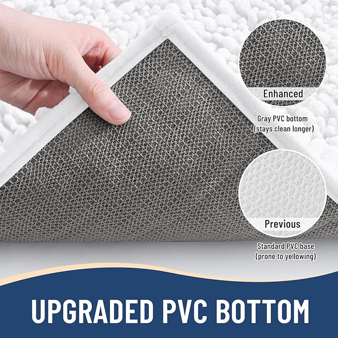 Arotive Luxury Chenille Bathroom Rug Mat, Extra Soft Thick Absorbent Shaggy Bath Rugs, Non-Slip Machine Wash Dry, Plush Bath Mats for Bathroom, Shower and Tub, 30x20, White