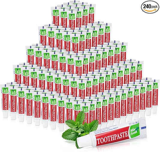 Travel Size Mini 0.176 oz Toothpaste Bulk, Disposable Mint Flavor Pocket Teeth Paste Small Essential Toothpaste for Travel, Home/Hotel/Guests/Charity/Homeless/Camping Oral Care Single Use, 240 Tubes