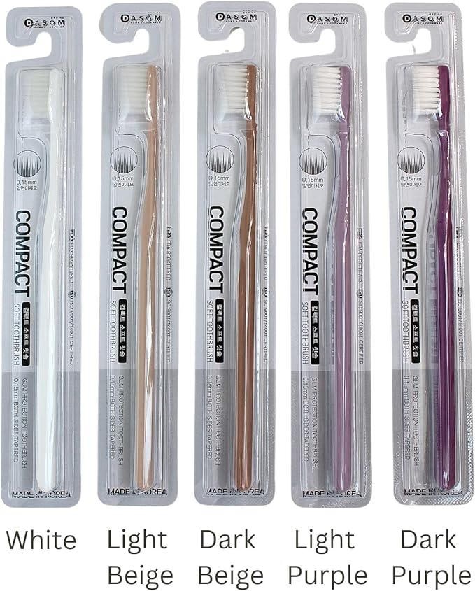 DASOM Soft Toothbrushes (Regular Size Head), Periodontist Design Tapered Bristles for Sensitive Teeth & Receding Gums 5 Count, Assorted Colors