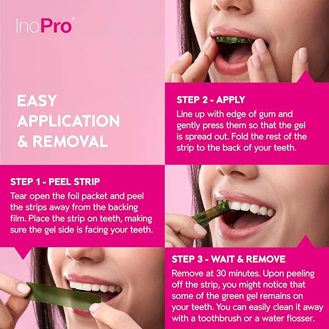 InoPro Teeth Whitening Strips 14 Treatments Kit - Teeth Whitener, Peroxide Free, Green White Strips for Teeth Whitening with Arbutin, Coconut Oil, Deep Stains Removal (28 Strips)