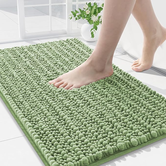 Arotive Luxury Chenille Bathroom Rug Mat, Extra Soft Thick Absorbent Shaggy Bath Rugs, Non-Slip Machine Wash Dry, Plush Bath Mats for Bathroom, Shower and Tub, 34x21, Sage Green