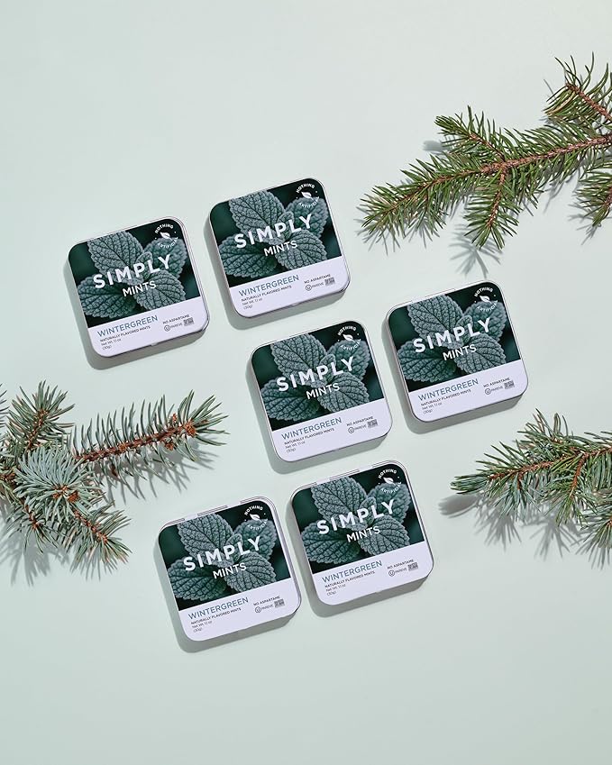SIMPLY MINTS Natural Wintergreen Breath Mints, 6 Pack (180 Pieces), Made With Real Wintergreen Oil | Aspartame-Free, Sorbitol-Free, Xylitol-Free, Vegan, Kosher, Non-GMO