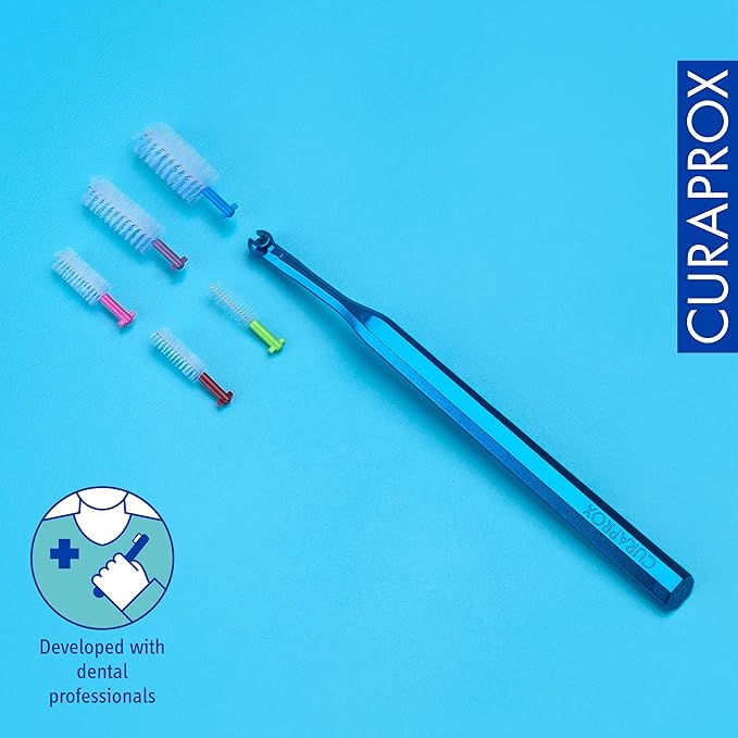 Curaprox Interdental Brush Holder UHS 475 – Blue Steel Handle with Universal Click-System | 1 Piece | Swiss Made