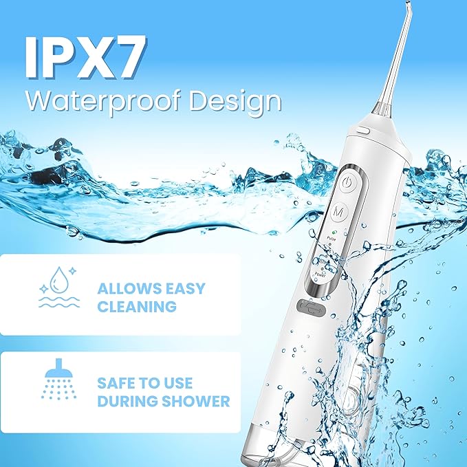 Dental Water Flosser Cordless, 310ML Electric Flosser with 4 Cleaning Modes & 8 Replaceable Jet Tips, IPX7 Waterproof Electric Waterflosser for Teeth Cleaning (8 Tips)