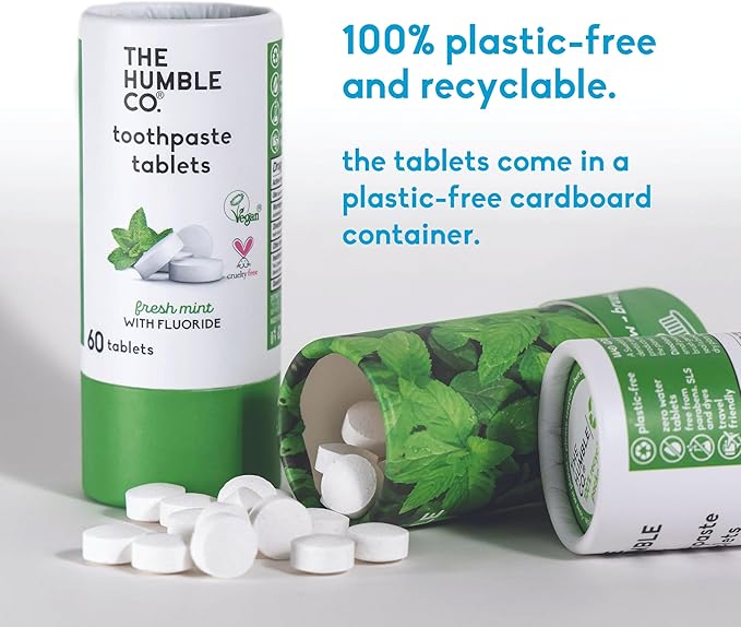 The Humble Co. Mint Toothpaste Tablets, 3 PK – Anticavity Fluoride Toothpaste Tablets with All Natural Ingredients, Dentist Developed Formula - Vegan, SLS Free, Plastic Free (Mint, 180 Count)