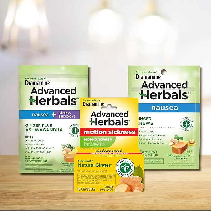From the Makers of Dramamine, Advanced Herbals, Ginger Chews, Nausea Relief Soft Chews Lemon-Honey-Ginger, 20 Count