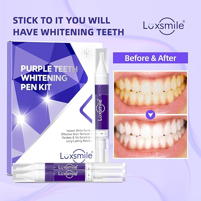 Teeth Whitening Gel Pens V34 Purple Teeth Whitener Non Sensitive 25% Carbamide Peroxide Teeth Color Corrector Whitening, (3X) 4ml / Pen