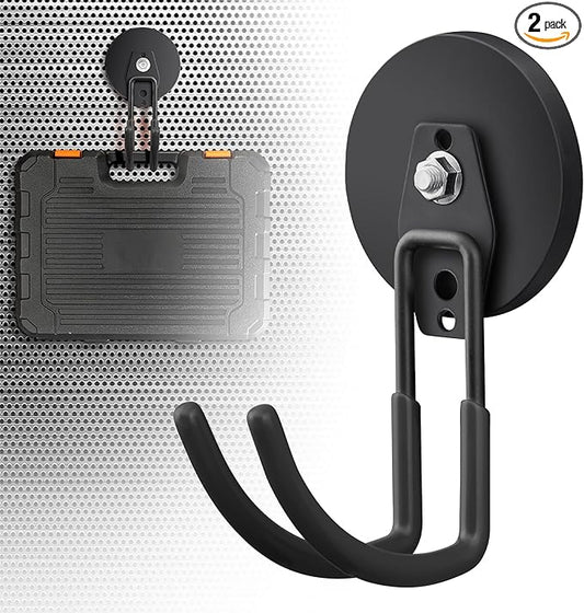 2 Pack Large Strong Magnetic Hooks for Hanging Heavy Duty, 3.5in Neodymium Magnet Storage Utility Hooks, Steel Long Magnetic Holder/Hanger Hook Organizer for Hanging Garage/Garden/Power Tools
