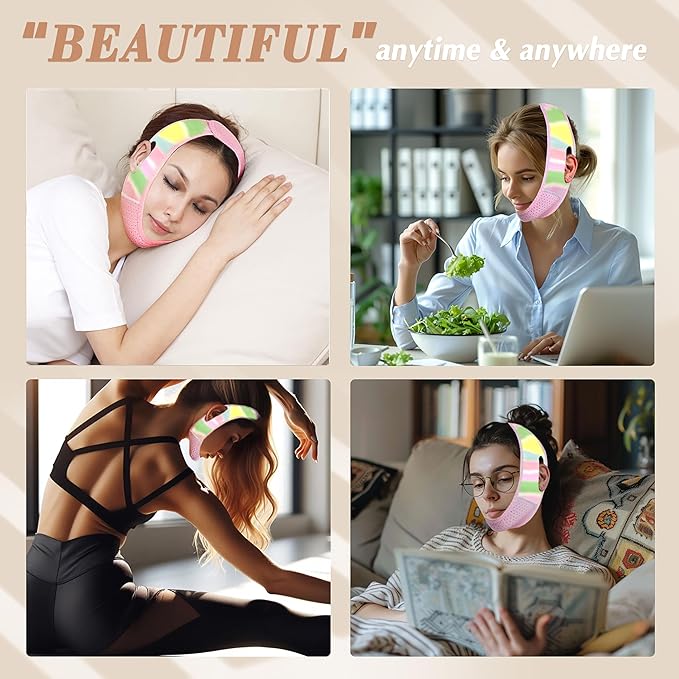 Reusable V Line Lifting Mask with Chin Strap, V Shaped Face Mask for Sagging, Jaw Exerciser (Colorful)