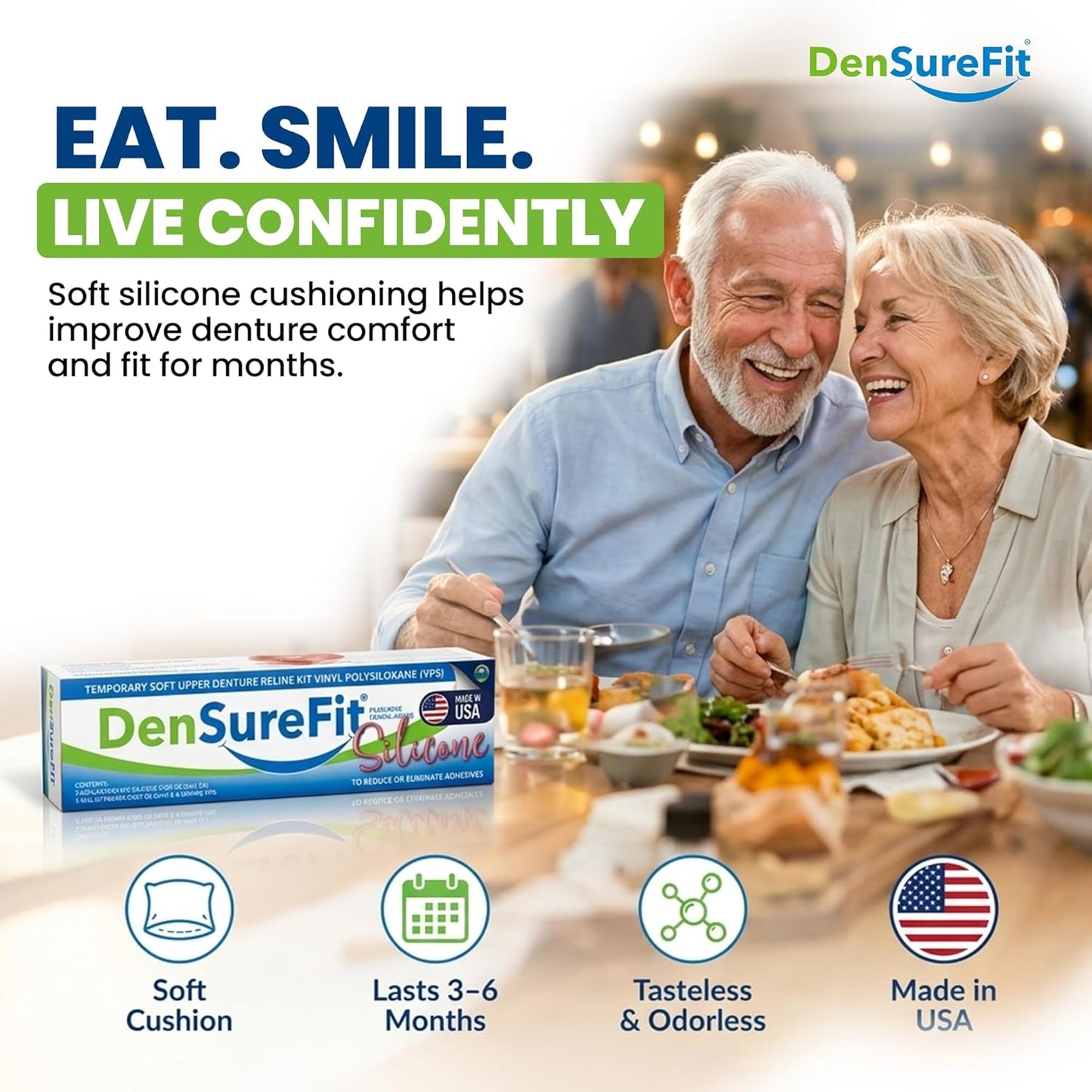 DenSureFit Upper and Lower Denture Reline Kit, Soft Silicone Denture Reliner Repair and Care Combo Kit with Extra Comfort Liner, Refit and Tighten for a Secure, Comfortable Fit