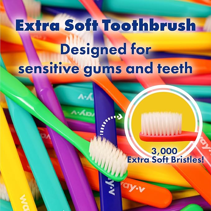 WAY.V Extra Soft Toothbrush Refill for Adults Sensitive Gums and Teeth with Individual Head Covers, 14 Pcs Manual Toothbrushes - Family and Guests - Pink (14 Counts, Soft Bristle)