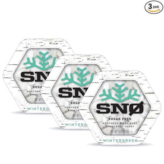 Wintergreen KETO Xylitol Candy Chips (3-Pack) - SNØ 1.5oz Tin - Sugar-Free Candy With Only 2 Ingredients | Low Carbs, Diabetic-Friendly, Non-GMO, Vegan, GF & Kosher | Purest candy in the world