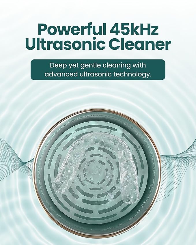 Ultrasonic Retainer Cleaner Machine - Aligner Cleaner for Night guard, Retainer, Denture, Toothbrush, Jewellery, 2 Easy Cleaning Modes with 1000 mAh Battery