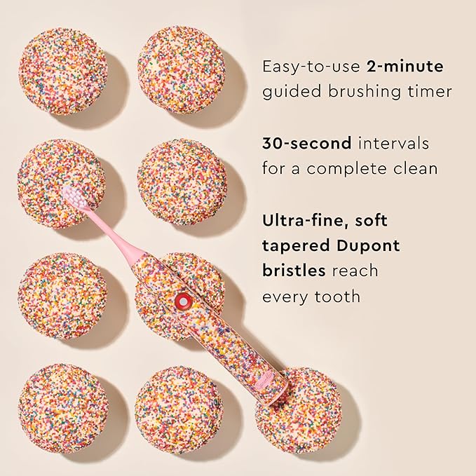 MOON x Sprinkles Toothbrush - Rechargeable Electric Toothbrush for Adults & Teens - 5 Sonic Cleaning Modes - Includes 2 Brush Heads & Travel Case - Cordless with Industry-Leading 6 Week Charge