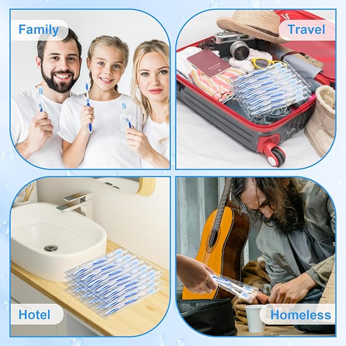 50 Prepasted Disposable Toothbrushes Individually Wrapped Pre Pasted Toothbrushes Soft Bristle Travel Tooth Brush Single Use Wrapped for Hotel, Camping, Travel and Gift for The Homeless