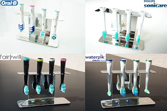 Stainless Steel Electric Toothbrush Head Holder, Compatible with Oralb Braun, Sonicare, Waterpik, Adhesive or Free-Standing Installation