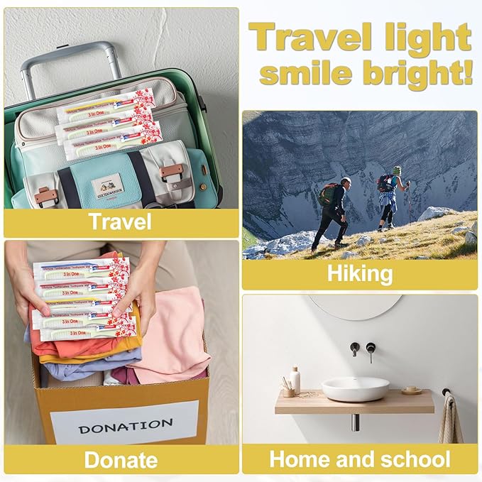 Disposable Toothbrushes with Toothpaste and Comb for Homeless Individually Wrapped-Suitable for Hotel,Air Bnb,Shelter/Homeless/Nursing Home/Charity (200PCS)