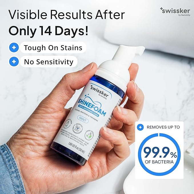 Swissklip Teeth Whitening Foam | Mint Flavor Whitening Toothpaste | Teeth Whitener I Professional Teeth Whitening Kit | 100% Vegan - Made in USA - 1.69 oz - Pack 1