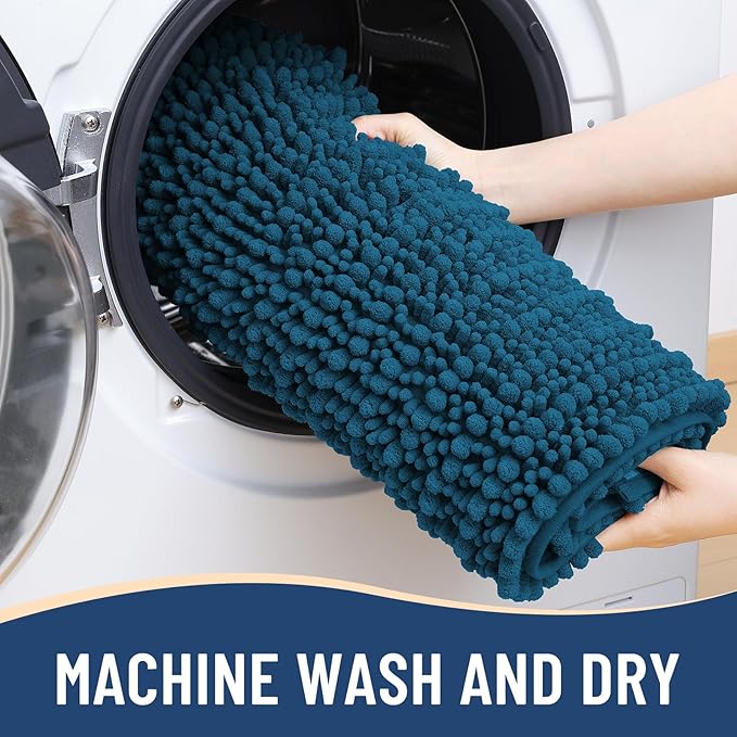 Arotive Luxury Round Chenille Bathroom Rug Mat, Extra Soft Thick Absorbent Shaggy Bath Rugs, Non-Slip Machine Wash Dry Plush Bath Mats for Bathroom, Shower and Tub, 24x24, Peacock Blue