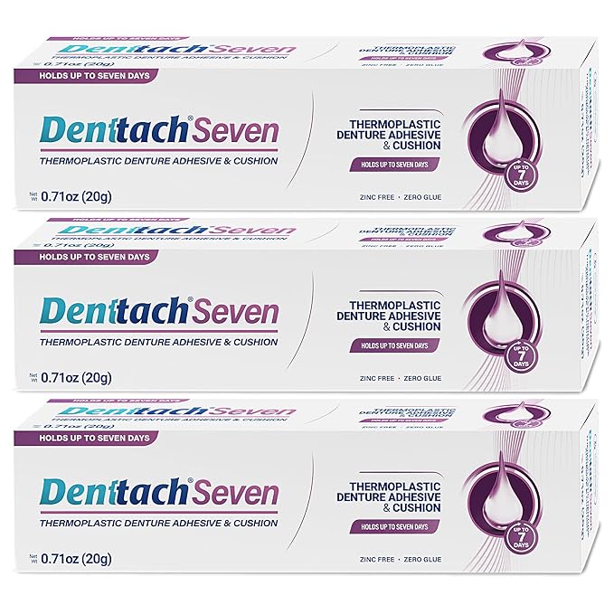 Denttach Denture Adhesive, Thermoplastic Denture Adhesive, Cushion and Reliner, Comfortable, Secure Denture Grip for Up to 7 Days, Non Glue, Zinc Free, Long Holding Denture Reliner (Pack of 3)