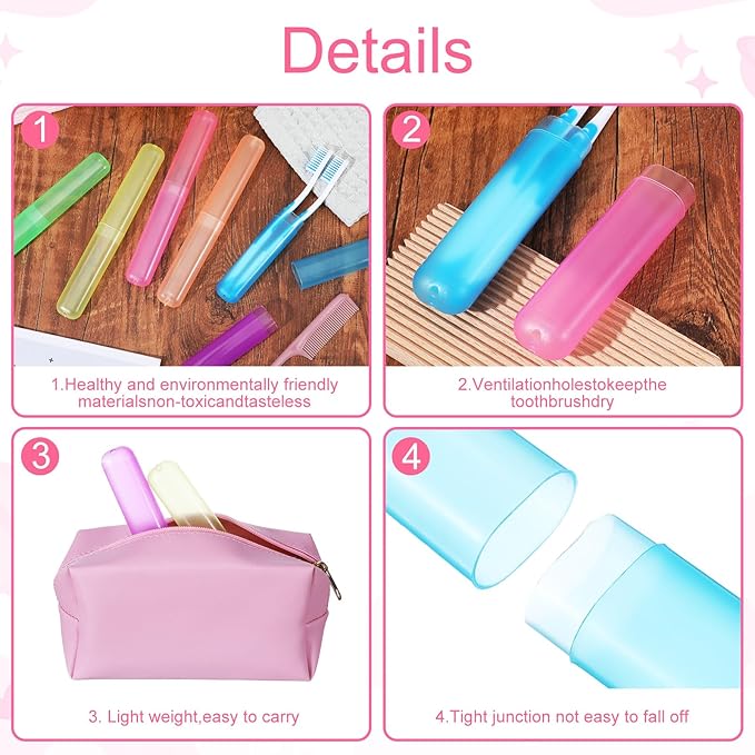 36 Pcs Travel Toothbrush Case Holder, Portable Toothbrush Storage, Classroom Pencil Case for Kids, 6 Assort Color Toothpaste Cover Protector for Travel Home School Use