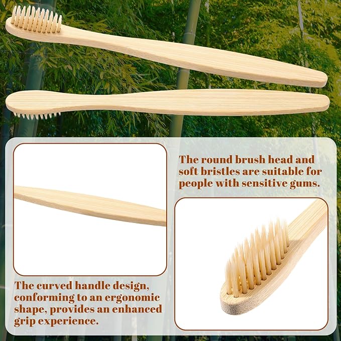 Bamboo Toothbrush Medium Bristle 10 Pack Tooth Brushes Soft Adult Travel Toothbrush Set Natural Wooden Toothbrushes for Adults