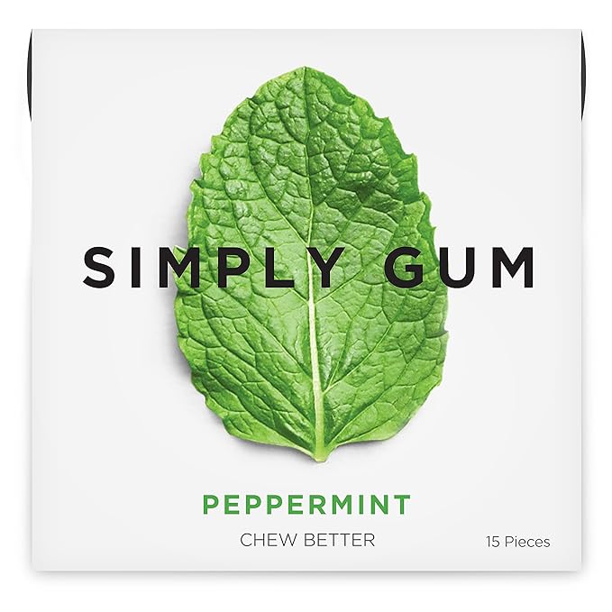 SIMPLY Gum Peppermint, Plastic-Free Natural Chewing Gum, 12 Pack (180 Pieces) | Vegan, Kosher, Non GMO, Aspartame Free and Sorbitol Free