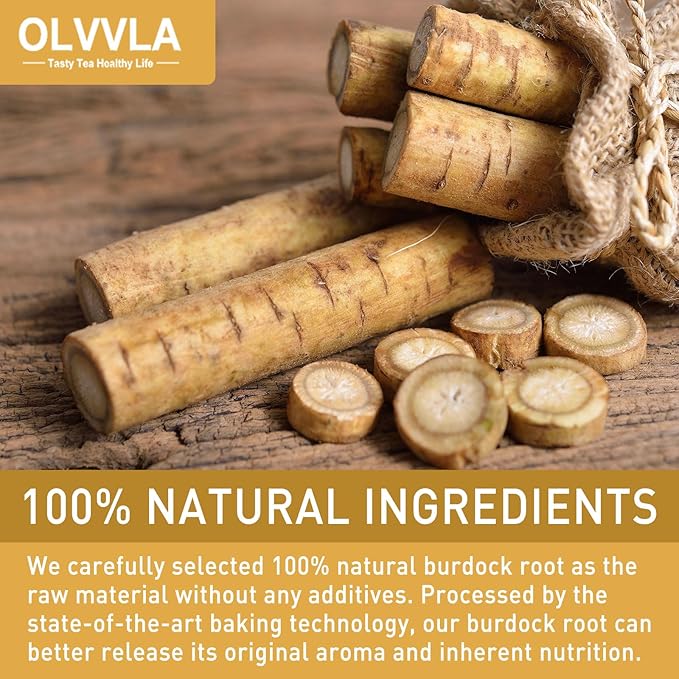 Olvvla - Premium Burdock Root Tea - 2.5g X 60 Count - 100% Pure Natural Burdock Herbal Tea bags - Caffeine-free Burdock Tea - Help to Detox & Digestive Support