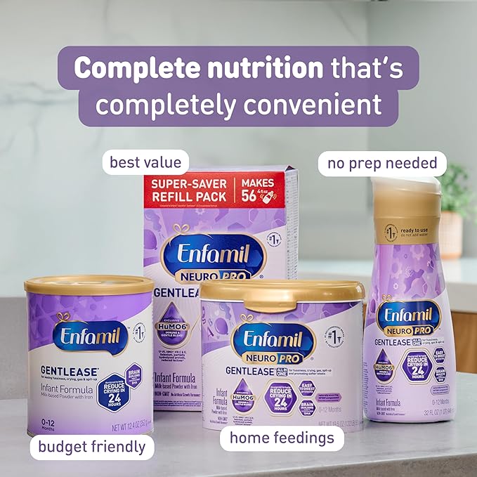 Enfamil NeuroPro Gentlease Ready-to-Feed with Smaller Proteins for Easy Digestion, Brain Supporting DHA, Prebiotic, HuMO6* Blend, Baby Formula for easing Fussiness, Crying, Gas, Spit-up in 24hrs, 2 Fl Oz, 6 Count (Pack of 8)