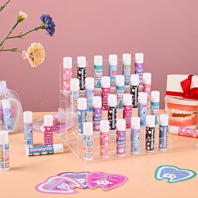 48 Pcs Dentist Gifts Include Lip Balm Thank You Tag Organza Bag Dental Gift for Dental Hygienist Dental Assistant Nurse Suitable Birthday Christmas Thanksgiving Gifts