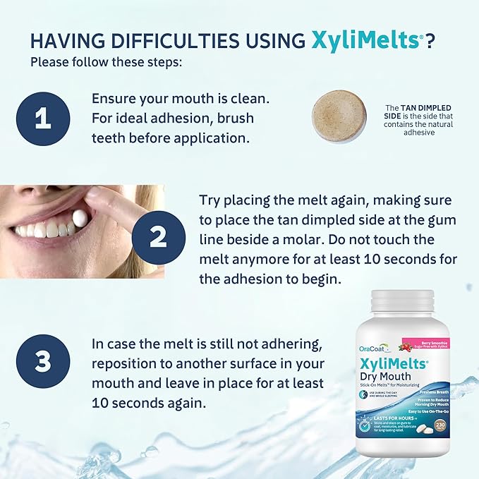 Oracoat XyliMelts for Dry Mouth Night Time or Day - Moisturizing Dry Mouth Adhering Discs, Sugar Free with Xylitol, 230 Count, Berry Smoothie Flavor, 8-Hour Relief