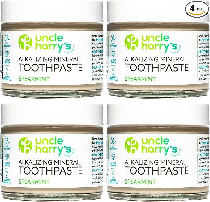 Uncle Harry's Spearmint Remineralizing Toothpaste | Natural Whitening Tooth Paste Freshens Breath & Promotes Enamel | Vegan Fluoride Free Toothpaste Pack of 4