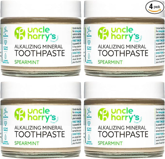 Uncle Harry's Spearmint Remineralizing Toothpaste | Natural Whitening Tooth Paste Freshens Breath & Promotes Enamel | Vegan Fluoride Free Toothpaste Pack of 4