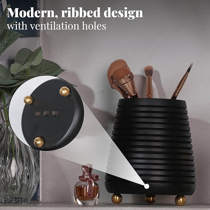 Folkulture Toothbrush Holders for Bathroom or Tooth Brushing Holder, Black Toothbrush Holder, 4x3 Wood Bathroom Toothbrush Holder, Bathroom Organizers and Storage Countertop, Toothbrush Organizer