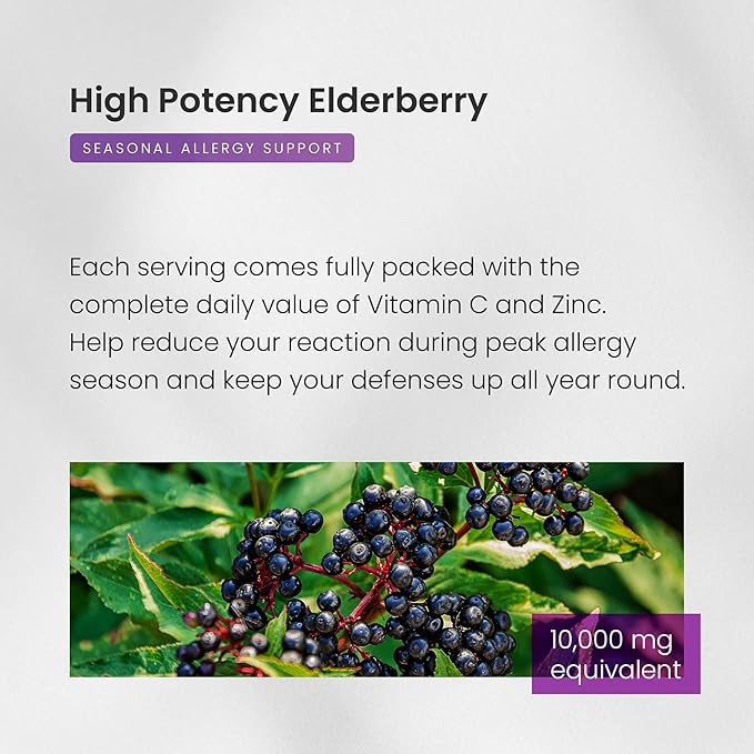 Elderberry with Vitamin C and Zinc - 5 in 1 - Immunity Support Supplement, 10,000mg Sambucus Black Elderberry Capsules with Vitamin D3 5000 IU, Sambucus Elderberry Extract - Immune Booster for Adults