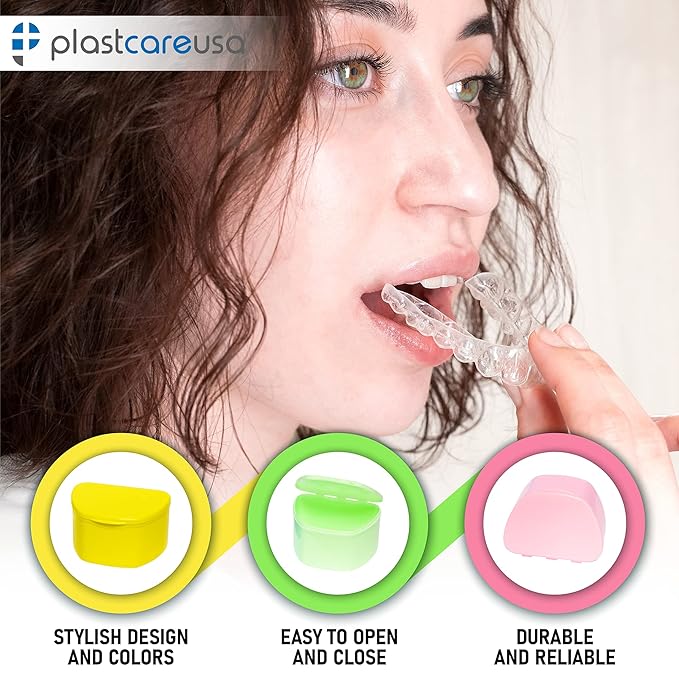 PlastCare USA Blue Denture Cases Pack of 5 - Dental Box For Artificial Teeth, Mouth Guard, Night Guard, Gum Shields, Retainer - Denture Bath Container for Women and Men - Travel Denture Cup