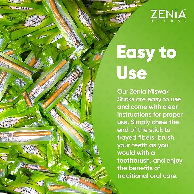 Zenia Sewak Natural Miswak Toothbrush - Vacuum Sealed Natural Flavor Traditional Peelu Toothbrush Stick - for Healthy Gums, Teeth, and Fresher Breath (Pack of 3)