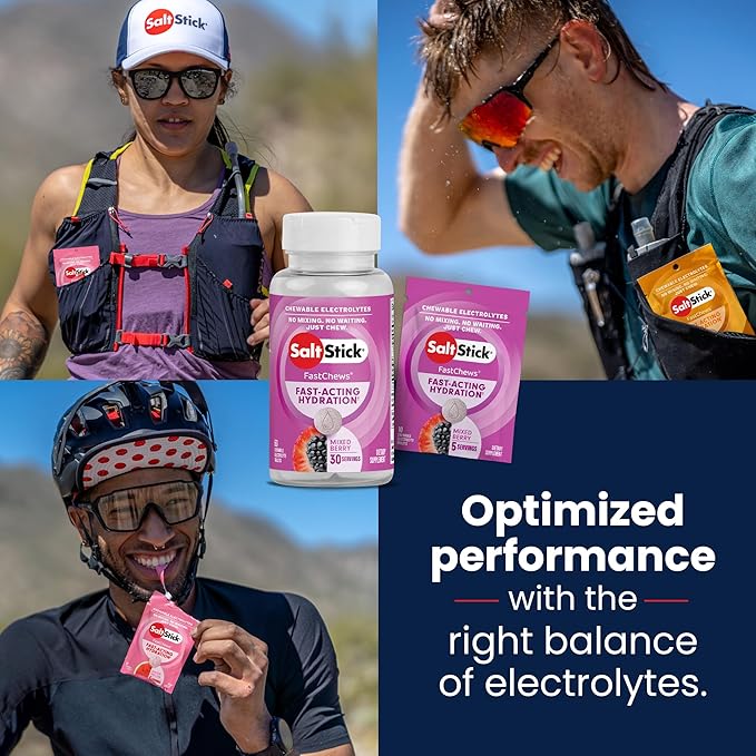 SaltStick Electrolyte FastChews - 120 Count Mixed Berry Flavor - Electrolyte Tablets for Hydration, Salt Tabs - 10 Count (Pack of 12)